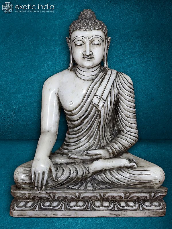 30" Bhumisparsha Lord Buddha Statue | White Marble