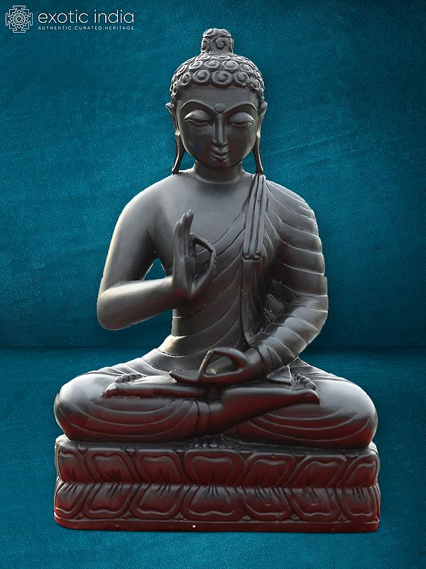 12" Attractive Statue Of Lord Buddha | Black Marble Statue