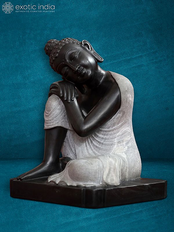 24" Buddha Resting In Peace | Black Marble Figurine