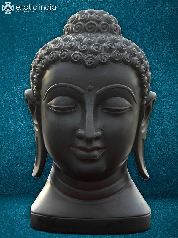 15" Bust Of Lord Buddha | Black Marble Sculpture