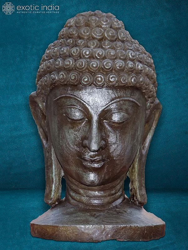 15" Statue Of Buddha With Closed Eyes | Sand Stone Statue