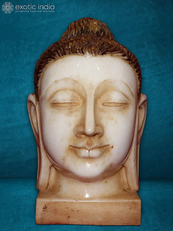 15" Head Idol Of Buddha With Base | White Makrana Marble Statue