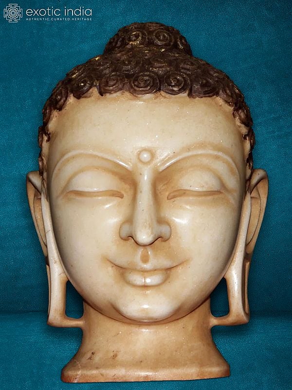 13" Buddha Head Statue For Table Decor | Marble Statue