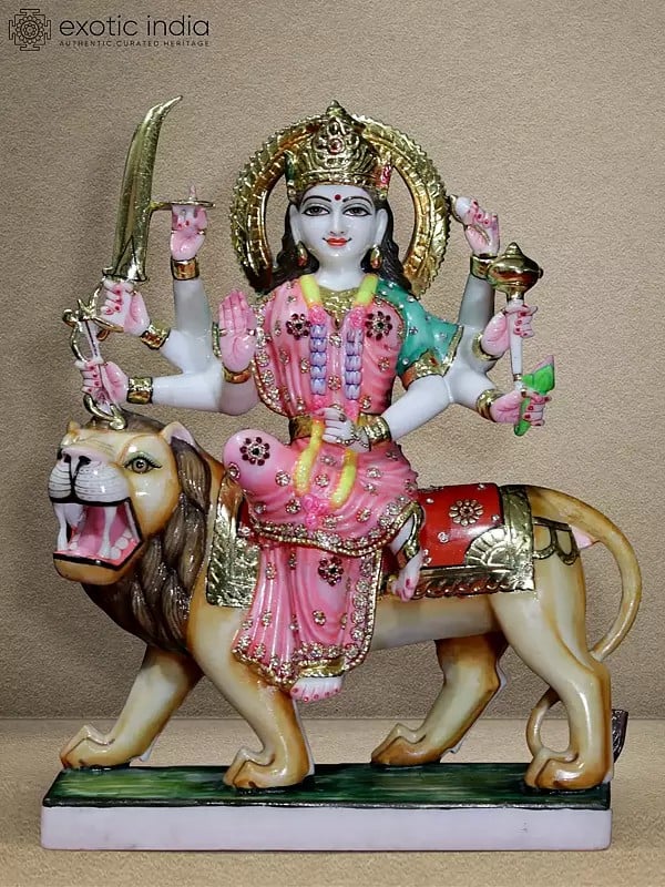 18" Colorful Hand Carved Goddess Durga Maa Statue