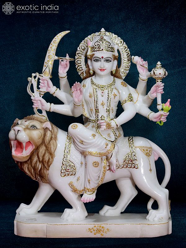 24" Attractive Marble Statue Of Goddess Durga