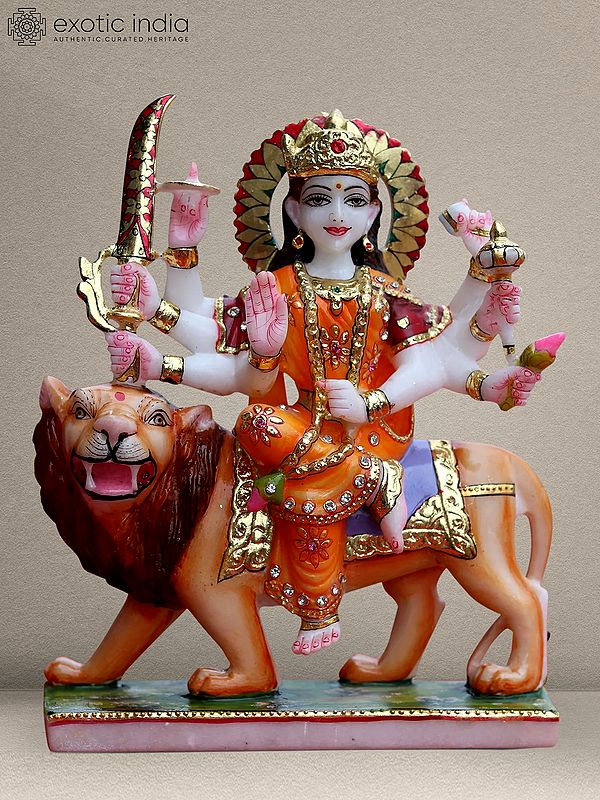 12" Marble Statue of Eight-Armed Goddess Durga