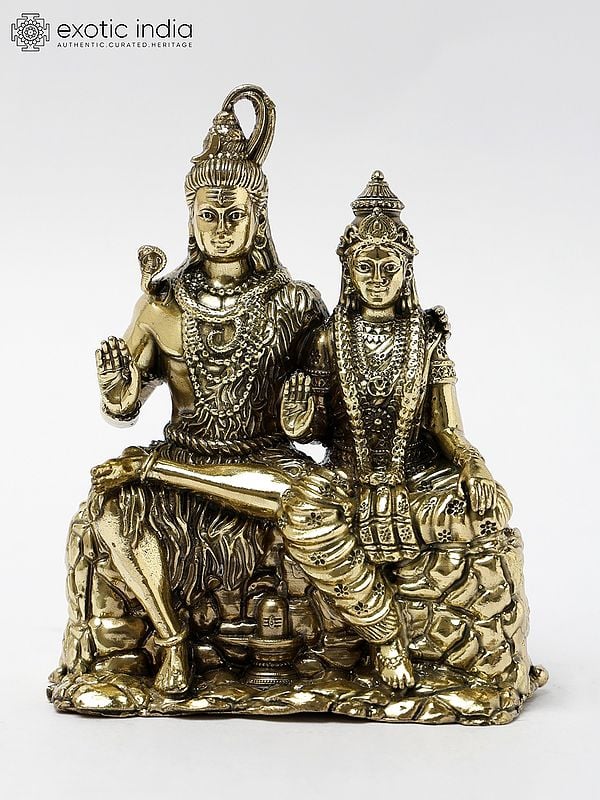 4" Small Superfine Shiva - Parvati Seated in Blessing Gesture | Brass Statue