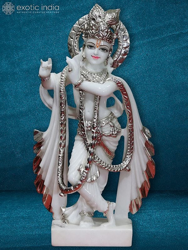 18" Manmohak Krishna Statue | Super White Vietnam Marble Statue