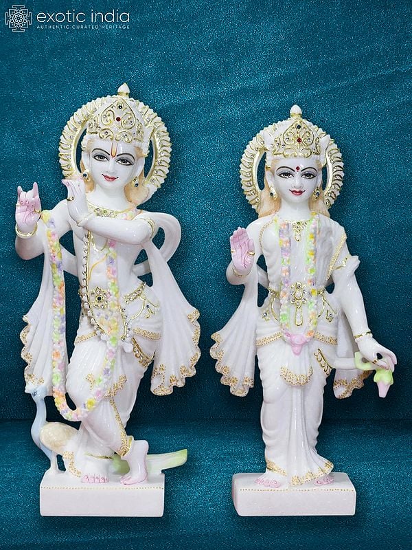 18" Decorative Statue Of Radha Krishna | Super White Makrana Marble Statue