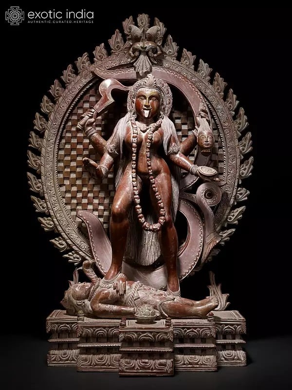 22" Goddess Kali Pink Stone Statue Standing on Lord Shiva