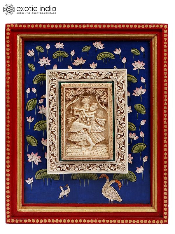 15" Dancing Radha-Krishna Hand-Painted Wall Hanging Frame | Wood and Resin