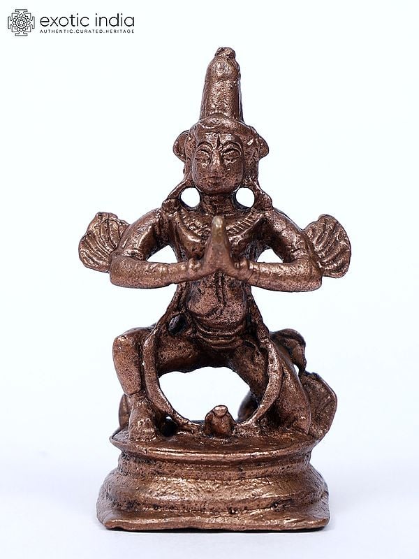 2" Small Garuda Copper Statue in Namaskar Mudra