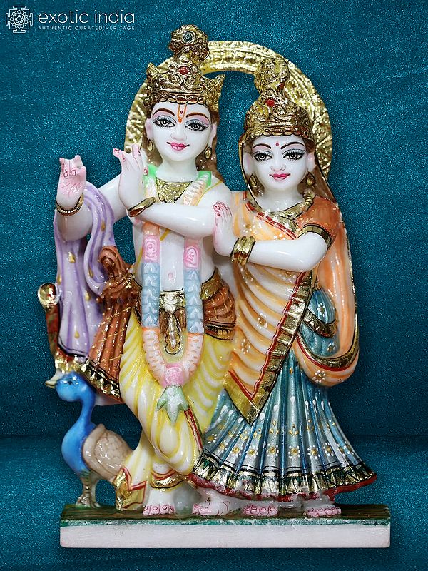 9" Exclusive Idol Of Radha And Krishna | Super White Makrana Marble Idol