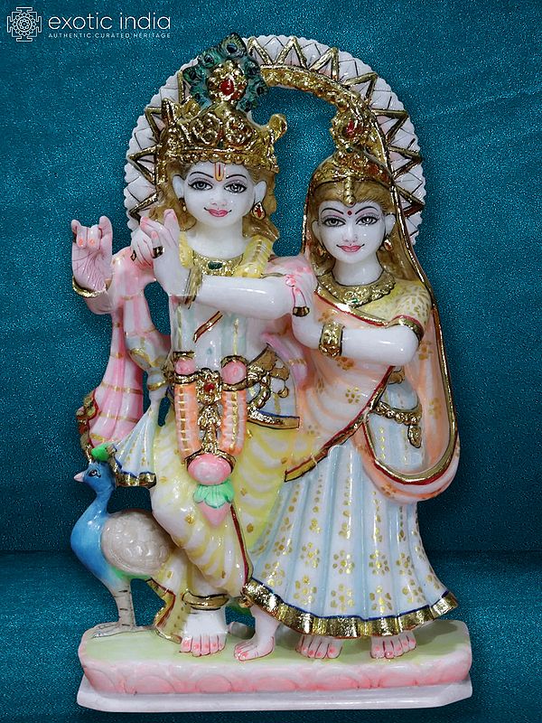 9" Radharani With Krishna | Super White Makrana Marble Figurine