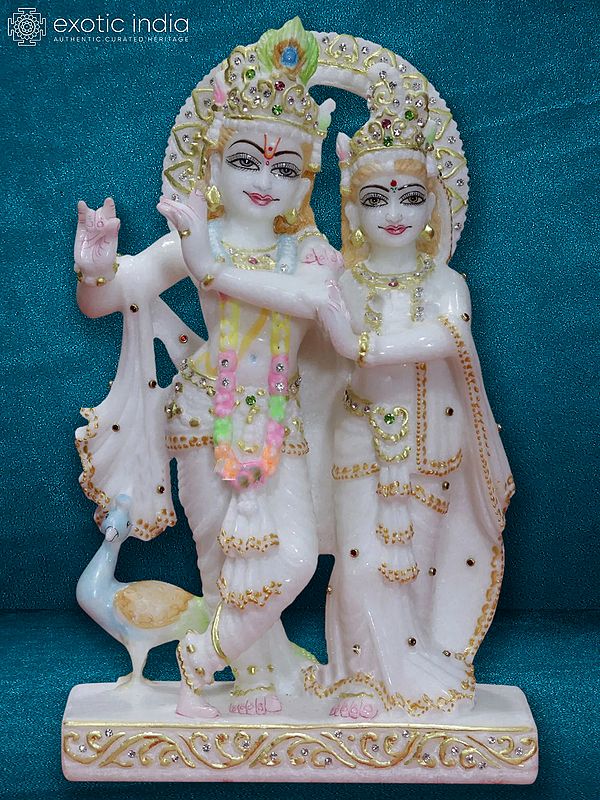 12" Hindu Dsities Radha And Krishna | Super White Makrana Marble Idol