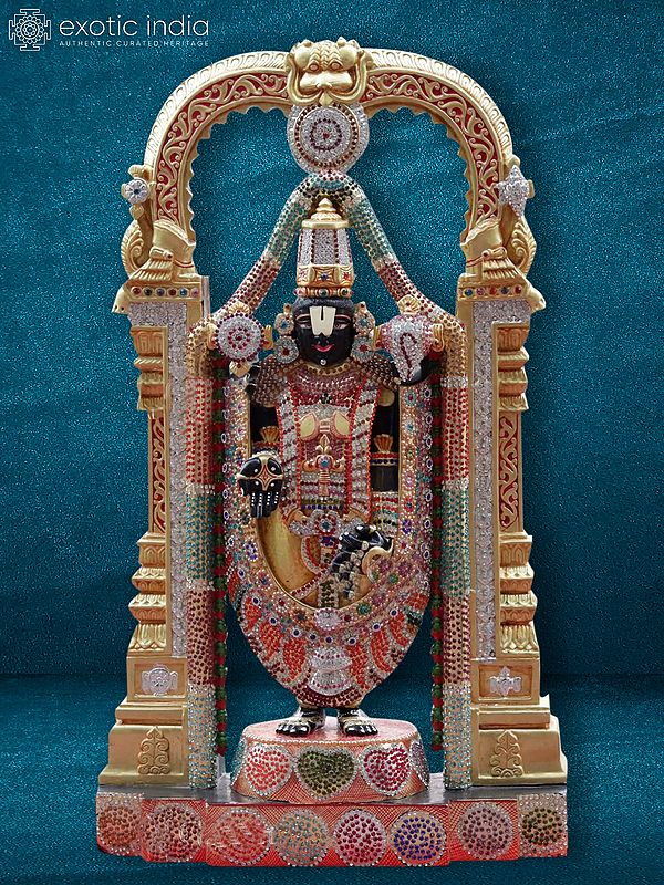 30" Divine Lord Balaji Sculpture | Black Marble Figurine