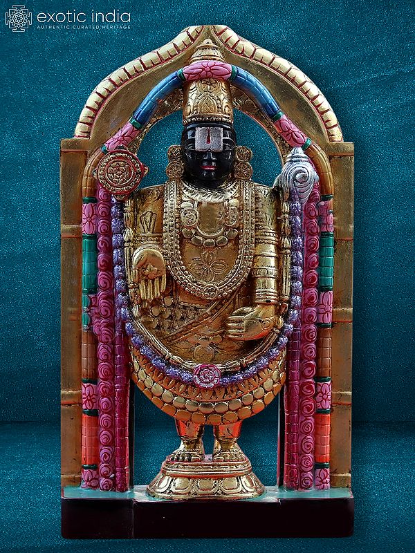 15" Statue Of Lord Tirupati Balaji With Vaishnav Symbol | Black Marble Idol