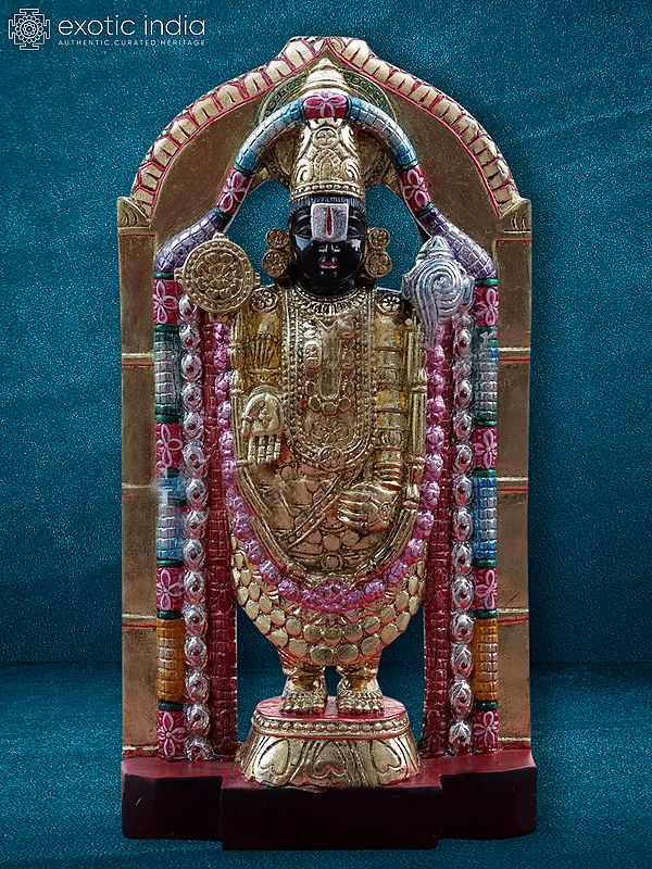 18" Hand Painted Idol Of Lord Balaji | Black Marble Statue