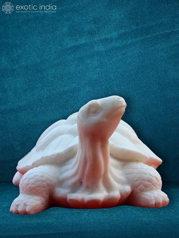 15" Hand Carved Tortoise Statue For Home | White Marble Idol