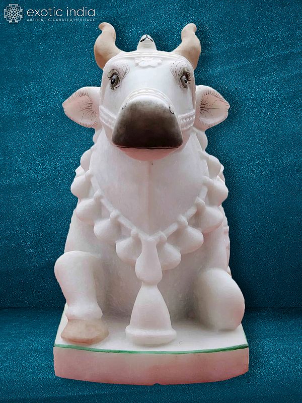 15" Calm Nandi Marble Statue | White Makrana Marble Idol