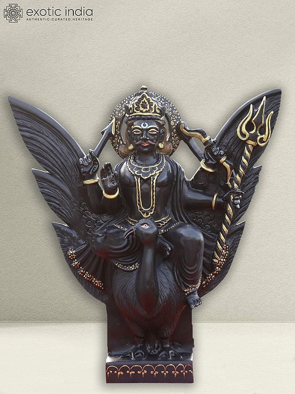 15" Marble Statue Of Shani Dev For Temple | Black Marble Statue
