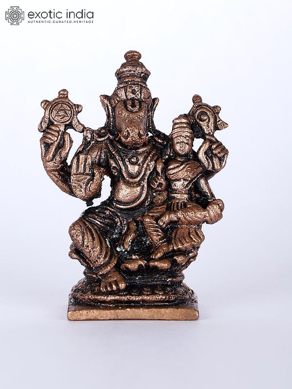 2" Small Lord Hayagriva Copper Statue with Devi Lakshmi