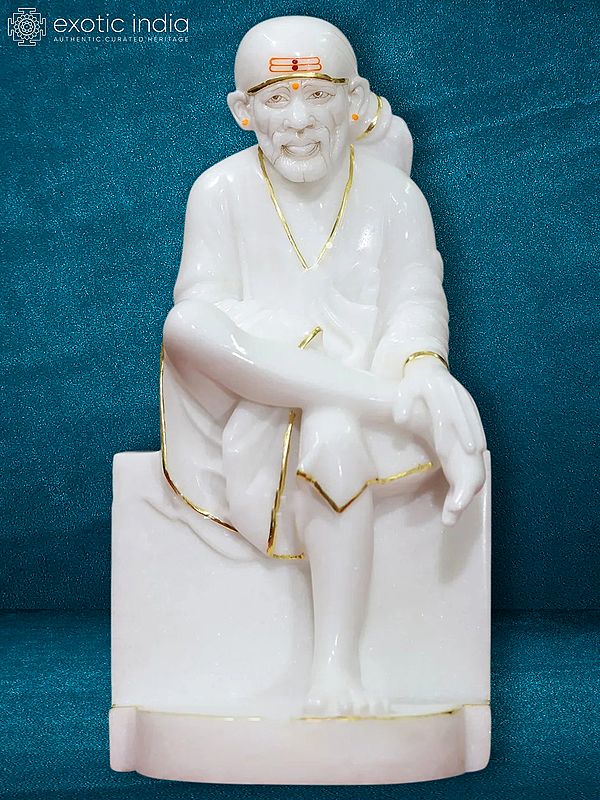 15" Sai Seated On Asana | White Makrana Marble Idol