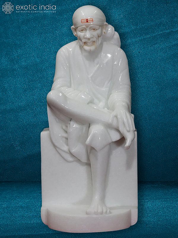 18" Serene Statue Of Sai Baba | White Vietnam Marble Sculpture