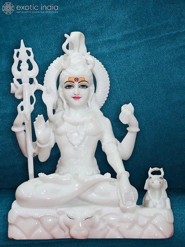 15" Attractive Lord Shiva Statue | White Makrana Marble Idol