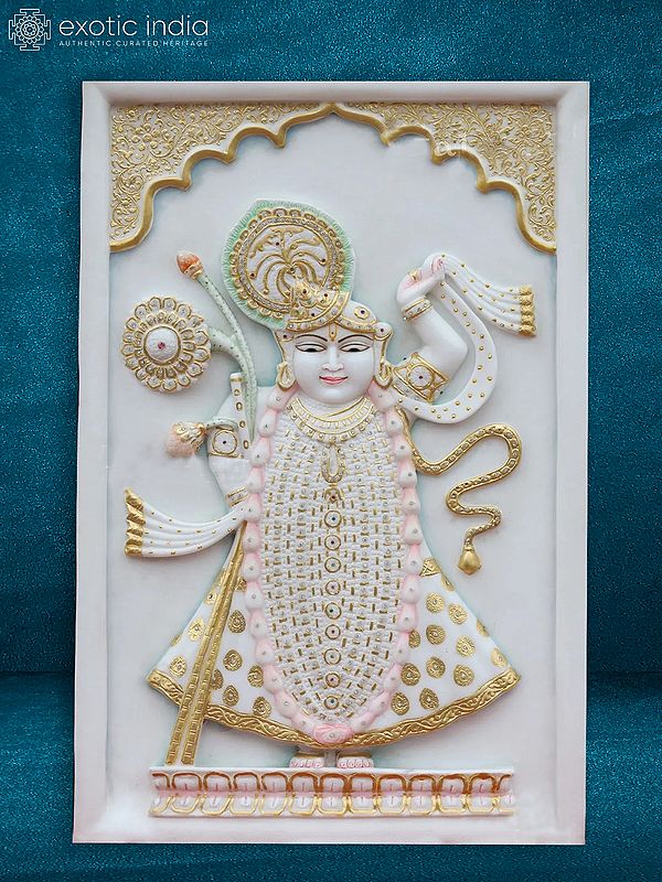 36" Large Marble Panel Of Lord Shrinathji | White Vietnam Marble Panel For Home