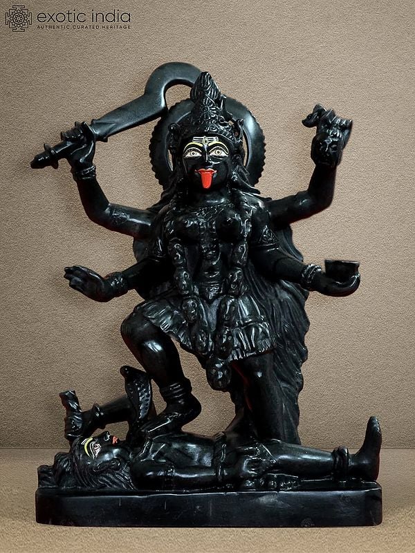 18" Sculpture Of The Angry Goddess Kali | Black Marble Statue