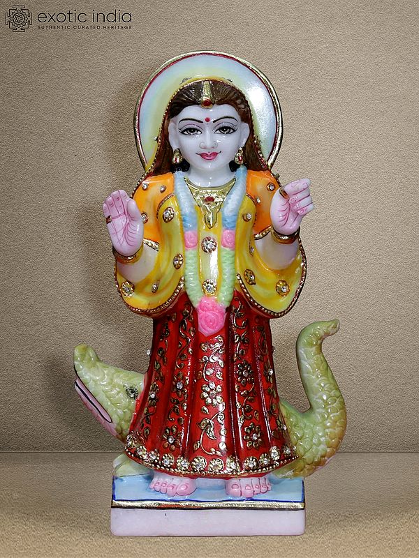 12" Goddess Khodiyar Idol In Blessing Posture | White Makrana Marble Statue