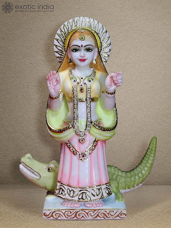 15" Goddess Khodiyar With Vahana | White Makrana Marble Idol