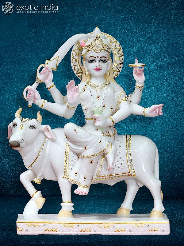 18" Umiya Maa - Goddess Of Universe | White Makrana Marble Figurine