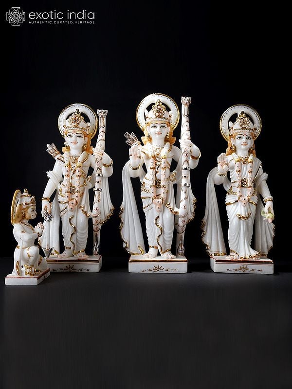 18" Shri Ram Darbar in White Marble | Set of Four Statues