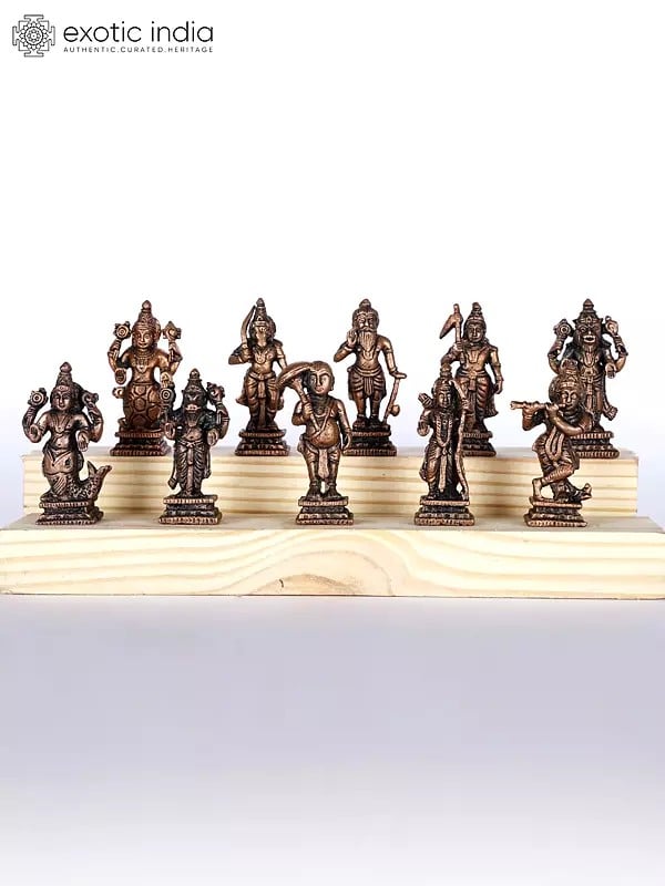 2" Small Dashavatara of Lord Vishnu | Set of Ten | Copper Statues