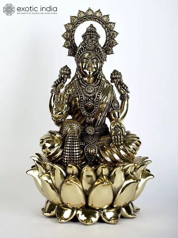 12" Superfine Blessing Goddess Lakshmi Brass Statue Seated on Lotus