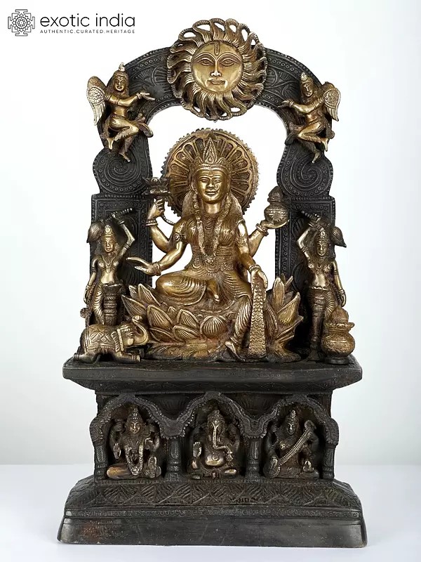 18" Goddess Lakshmi Seated on Lotus Singhasan | Brass Statue