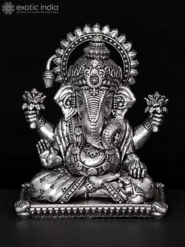 4" Small Superfine Good Luck Ganesha Brass Statue in Blessing Gesture