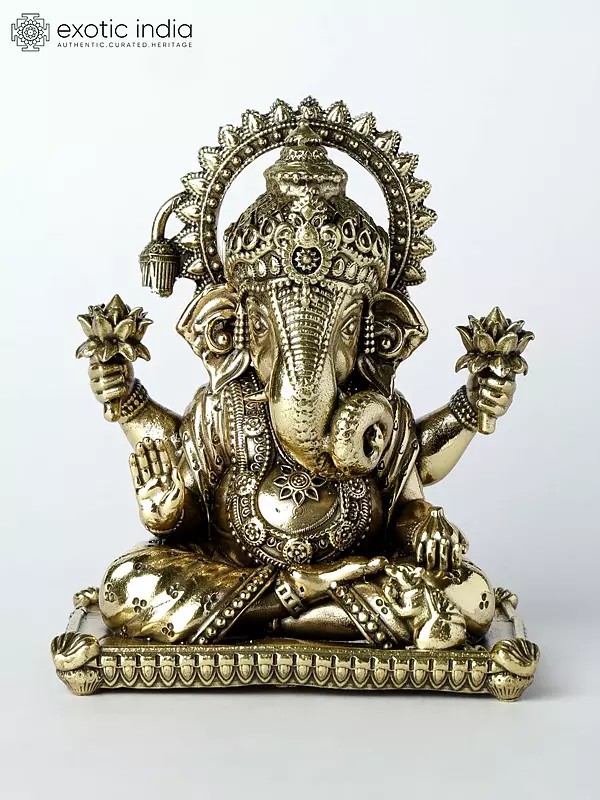 4" Small Superfine Good Luck Ganesha in Blessing Gesture | Brass Statue