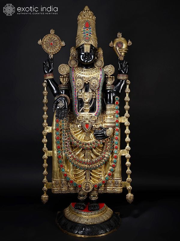 69" Large Tirupati Balaji (Venkateshvara) | Brass Statue with Inlay Work
