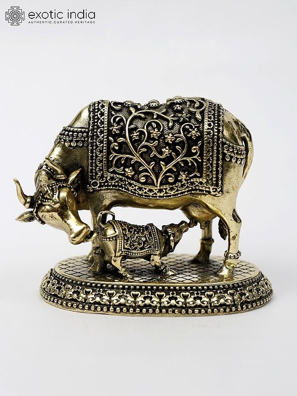 3" Small Cow and Calf Brass Statue | Living Room Decor