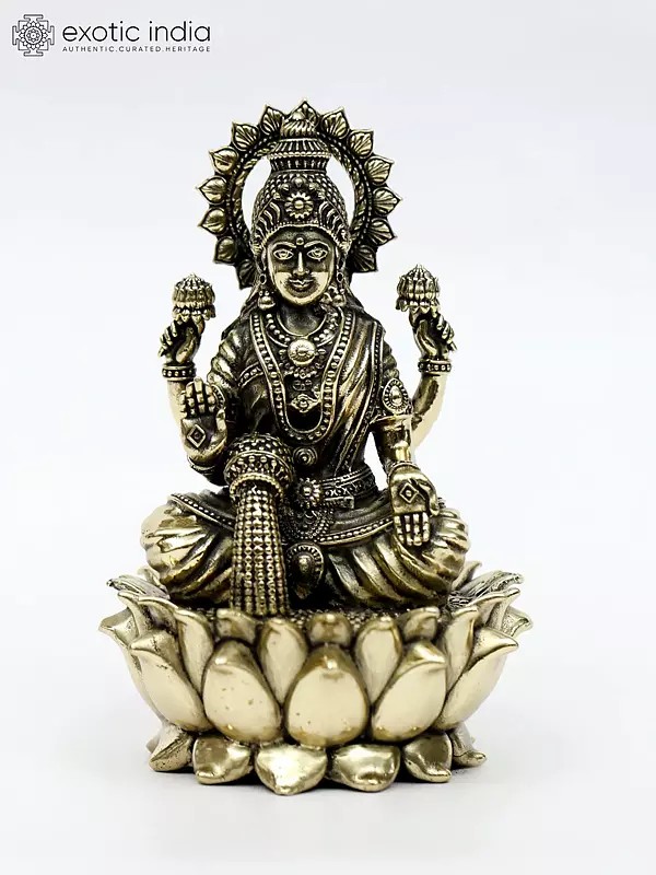 Small Superfine Blessing Goddess Lakshmi Brass Statue Seated on Lotus | Multiple Sizes Idol