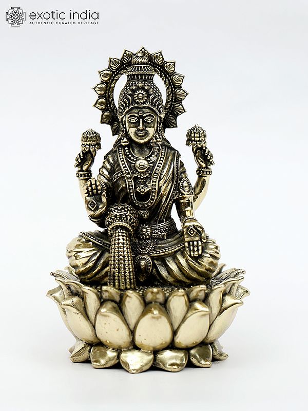 Small Superfine Blessing Goddess Lakshmi Brass Statue Seated on Lotus | Multiple Sizes Idol