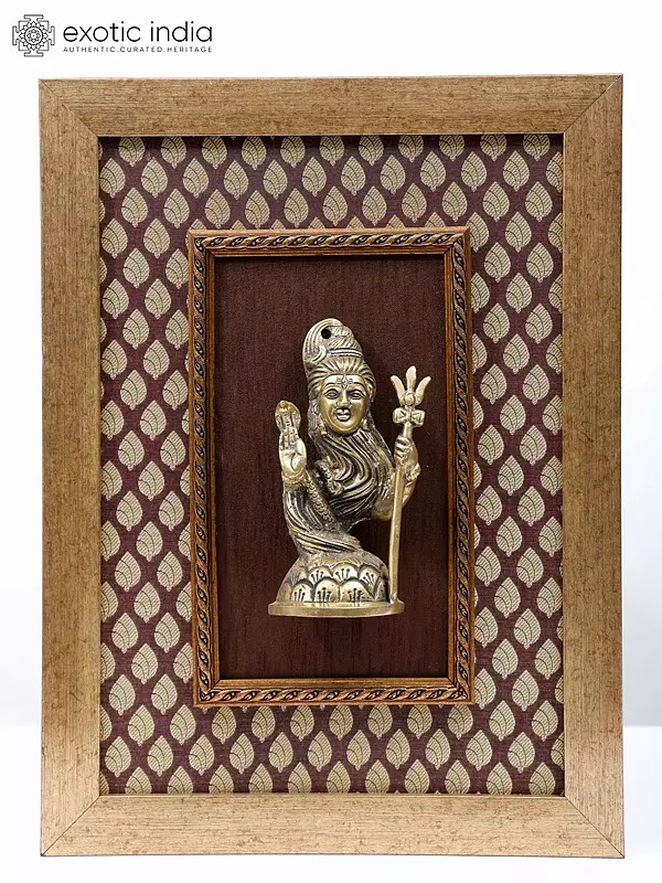 16" Stylized Blessing Lord Shiva | Wall Hanging | Wood Framed Brass Sculpture