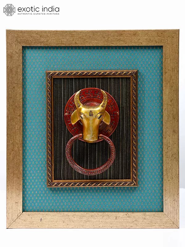 15" Nandi Face | Wood Framed Brass Sculpture | Wall Hanging