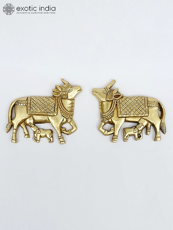 5" Small Brass Pair of Cows and Calves | Wall Hanging