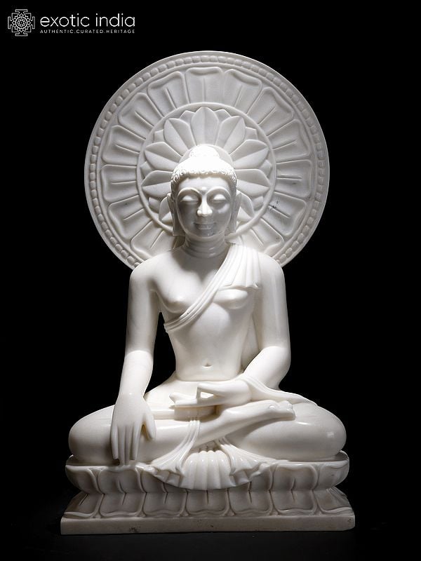 23" Bhumi-Sparsha Buddha | White Marble Statue