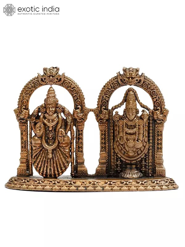 2" Small Lord Tirupati Balaji (Venkateshvara) with Goddess Padmavathi | Copper Statue