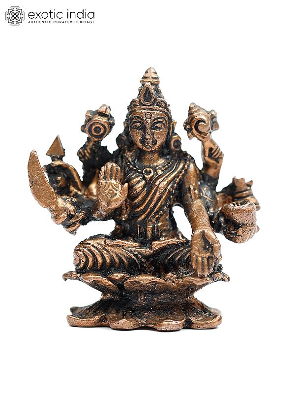 2" Small Veera/Dhairya Lakshmi - Goddess Who Bestows Valour During Battles | Copper Statue